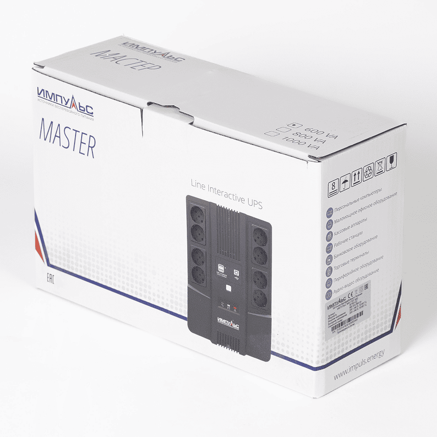 ИБП МАСТЕР 1000, 1000/600 ВА/Вт, LED, USB, RJ11/RJ45, SCHUKOx8/ line-interactive AS brick