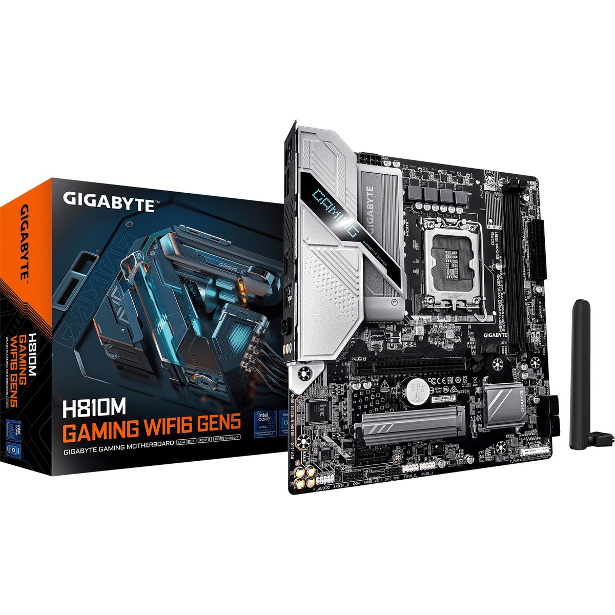 Материнская плата Gigabyte H810M GAMING WIFI6 GEN5, LGA 1851, Intel H810, 2xDDR5, 4xSATA, 1xM.2, 1xPCIe 5.0 x16, 1xPCIe x1, 1xHDMI, 1xDP, 1x2.5Gb LAN, Wi-Fi 6, Bluetooth 5.4, 1xUSB-A 5Gbps, 5xUSB-A 2.0, 1xPS/2, 3x3.5 мм, 7.1, mATX