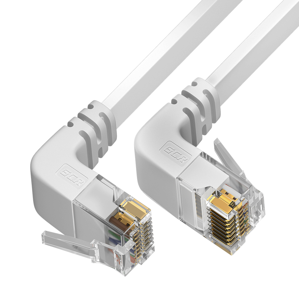 GCR PRO Патч-корд PROF плоский 3.0m, UTP медь кат.6, белый, верхний/нижний угол, ethernet high speed 10 Гбит/с, RJ45, T568B