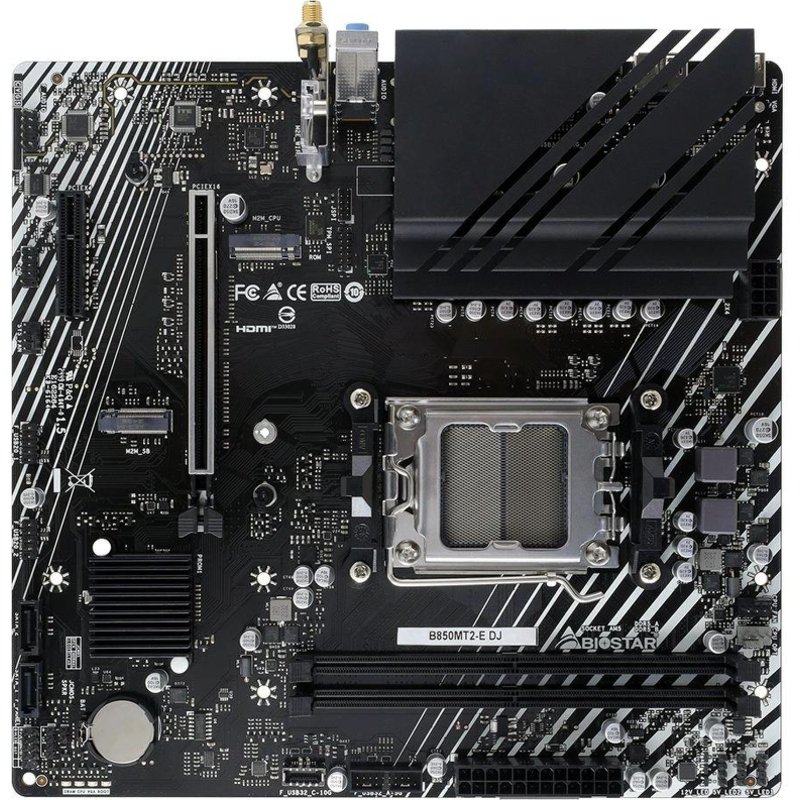 Материнская плата Biostar B850MT2-E DJ SocketAM5 AMD B850 2xDDR5 mATX AC`97 8ch(7.1) 2.5Gg RAID+HDMI+DP