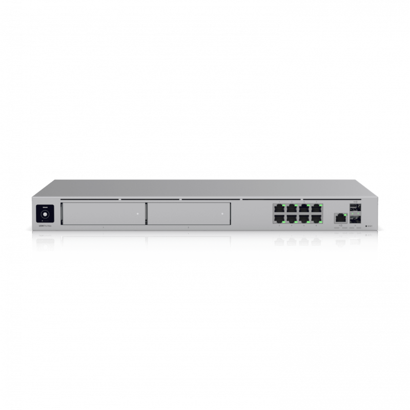 UDM-Pro-Max - Сетевой маршрутизатор, Ubiquiti, UDM-Pro-Max, Dream Machine, LAN: 8 портов GbE RJ45, 1 порт 10G SFP+, WAN: 1 порт 2.5 GbE RJ45, 1 порт 10G SFP+, Встроенный AC 100–240V, 100W. поддержка DC резервного питания, 60Вт, Стоечный