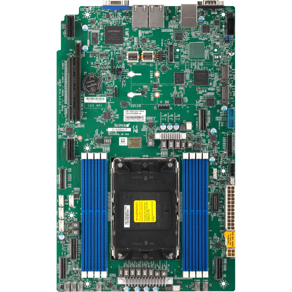 Материнская плата/ MB Supermicro X14SBW-F (Proprietary WIO, 1x LGA-4710, 8x Up to 1TB 6400MT/s ECC DDR5 RDIMM,  8x SATA ports, 1x PCIe 5.0 x8 (WIO-R), 2x PCIe 5.0 x16 (WIO-L), 2x M.2 PCIe 5.0 x2  (M-Key 2280/22110), 2x LAN with 1GbE with Intel®I210)