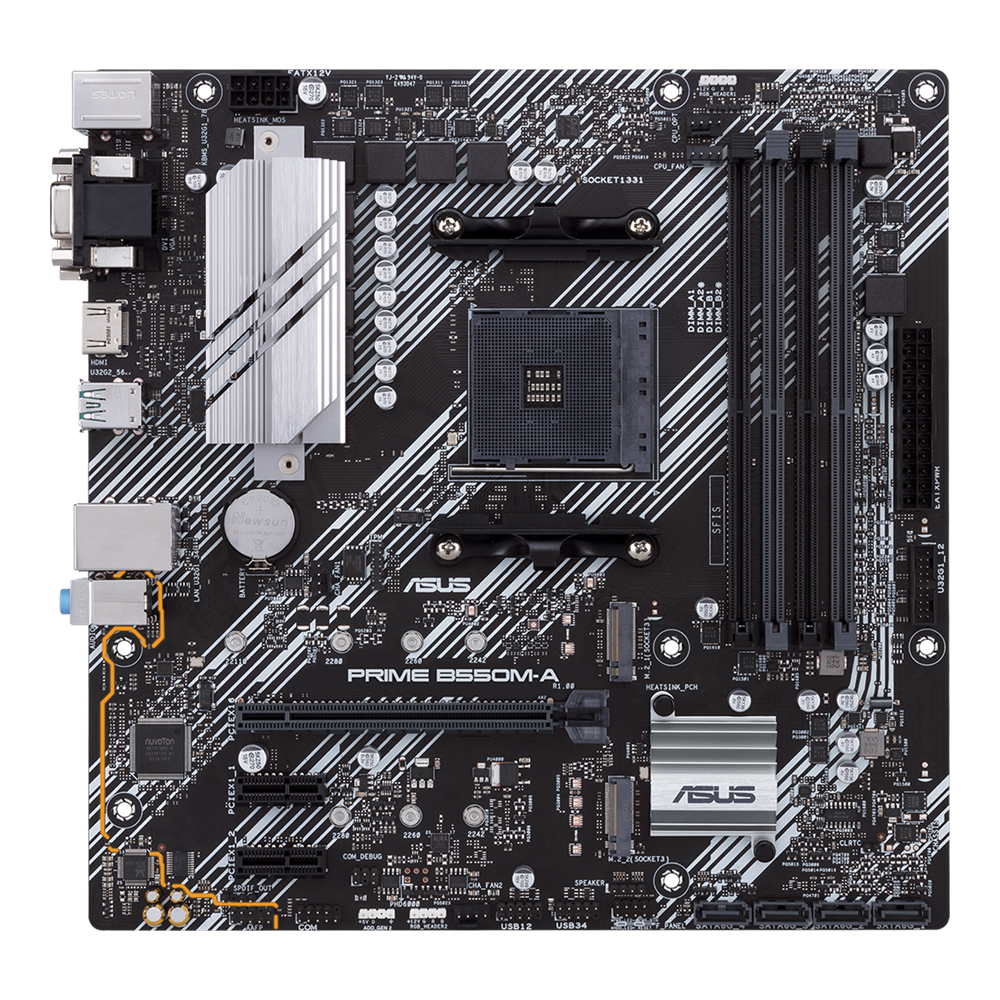 Материнская плата ASUS PRIME B550M-A/CSM, AM4, AMD B550, 4xDDR4, 4xSATA, 2xM.2, 1xPCIe 4.0 x16, 1xPCIe 3.0 x16, 2xPCIe 3.0 x1, 1xVGA, 1xDVI, 1xHDMI, 1x1Gb LAN, 2xUSB-A 10Gbps, 4xUSB-A 5Gbps, 3x3.5 мм, 7.1, mATX