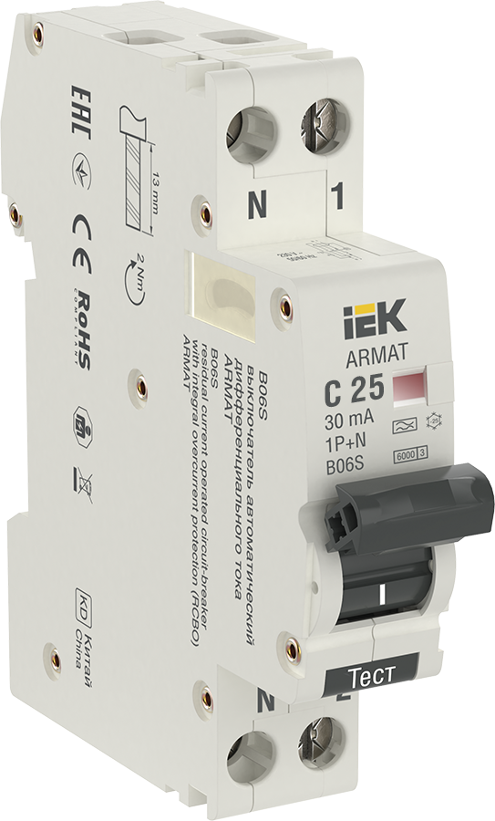 ARMAT АВДТ B06S 1P+NP C25 30мА тип A (18мм) IEK
