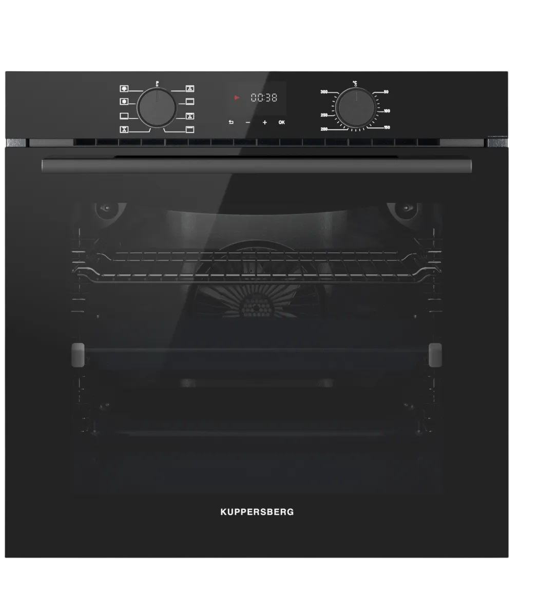 Духовой шкаф Kuppersberg/ KITCHEN RETAIL / Духовой шкаф Kuppersberg, High-Tech, 85 л, поворотное управление/сенсорный дисплей, утапливаемые ручки, LED дисплей, таймер, 8 режимов, макс. температура 300 градусов, телескопические направляющие (на 1 уровень), доводчик двери, цвет черный, цвет фурнитуры черный