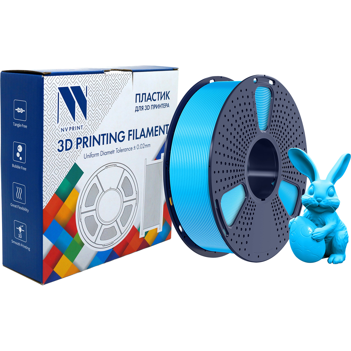 -/ Филамент NVPRINT PETG Glow Blue для 3D печати диаметр 1.75мм  длина 330 метров  масса 1 кг