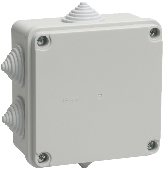 Коробка распаячная КМ41233 100х100х50 открытой проводки IP44 6 гермовводов серая (UKO11-100-100-050-K41-44)