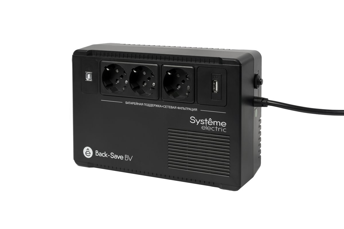 Источник бесперебойного питания Systeme Electric Back-Save, 400VA/240W, 230V, Line-Interactive, AVR, 3xSchuko, USB charge(type A), USB