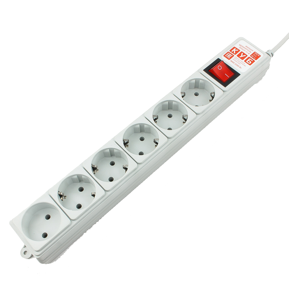 Фильтр-удлинитель Power Cube 1.9 м 6 розеток (серый) 10А/2,2кВт/ Surge protector Power Cube 1.9 m 6 outlets (gray) 10A / 2.2kW