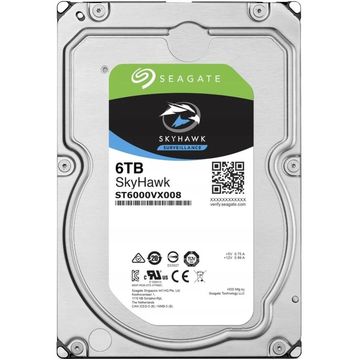 Жесткий диск/ HDD Seagate SATA3 6TB Skyhawk Surveillance 5400 256Mb 1  year warranty (replacement WD63PURZ, WD62PURZ, WD64PURZ, ST6000VX001)
