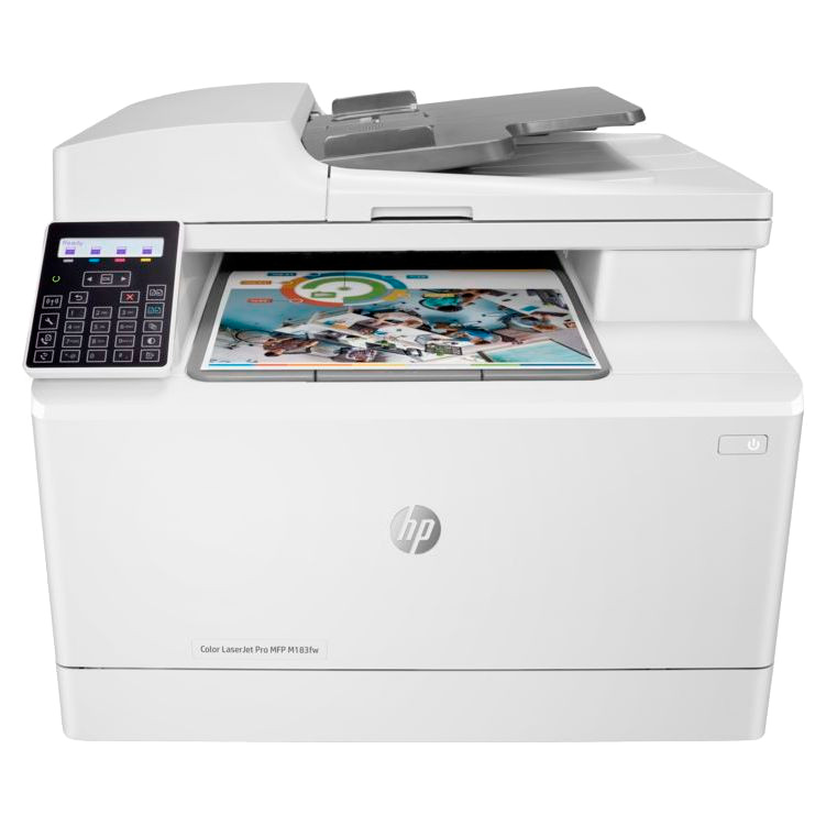 МФУ лазерное HP Color LaserJet Pro M183fw (7KW56A), A4, цветной, печ. до 16 стр/мин., скан. до 15 стр/мин. (ч/б) 8 стр/мин. (цвет), 600 x 600 dpi (печать) 1200x1200dpi (скан.), USB, RJ-45, Wi-Fi, Air Print, Mopria
