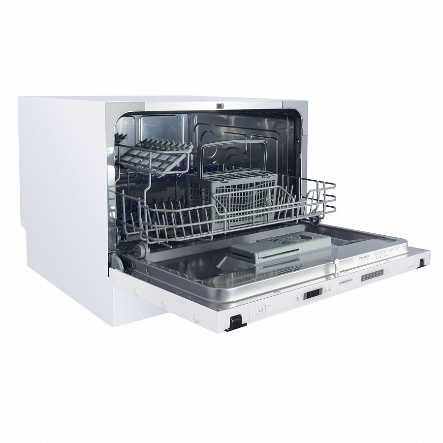 Посудомоечная бытовая машина MAUNFELD MLP-06IM/ Полноразмерная,   Тип установки: встраиваемая компактная 55см  Количество комплектов: 6  Управление: электронное сенсорное с цифровым дисплеем  Количество программ: 6 (интенсивная, стандартная, экономи чная-ЕСО, стекло, 90 минут, быстрая)  Использование моющих средств «АН in 1»: есть  Уровень шума, Дб: 49  Максимальный расход воды за цикл, л: 6,5  Класс энергопотребления: А+  Класс мойки: А  Класс сушки: А  Энергопотребление за цикл, кВт/ч: 0.61  М