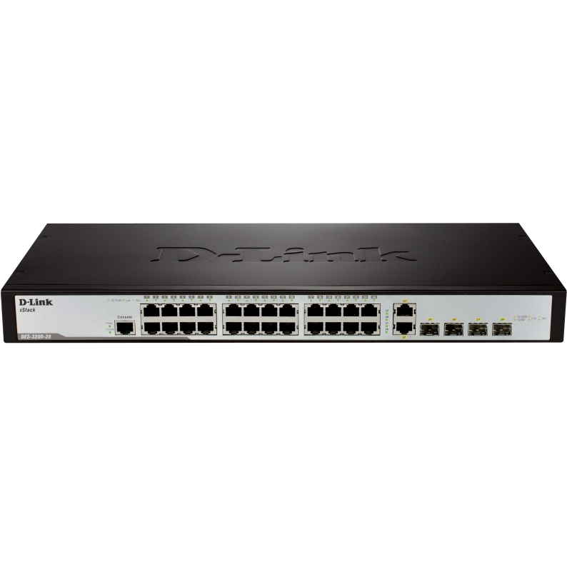 Коммутатор/ DES-3200-28_RFB/B1 Refurbished unit, clean, fully tested, well-packed with power cable and 19' rack mounts.Managed L2 Switch 24x100Base-TX, 2x1000Base-X SFP, 2xCombo 1000Base-T/SFP, Surge 6KV, CLI, RJ45 Console, Dying Gasp, H/W B1.