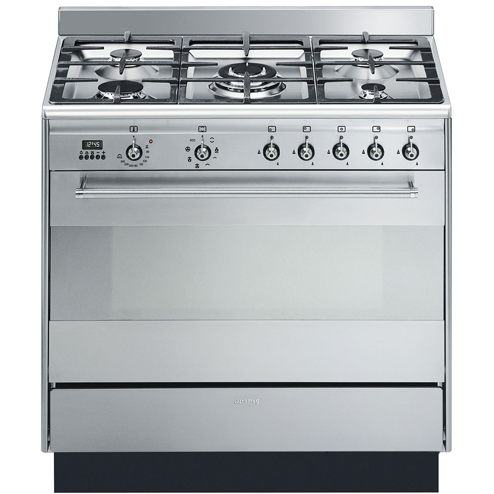 Варочный центр SMEG/ Отдельностоящий варочный центр SMEG, 90х60 см, Classica, газовая варочная панель, 5 конфорок, электроподжиг, газ-контроль, электрическая духовка, объем 129 л, гриль, энергоэффективность А, цвет нержавеющая сталь