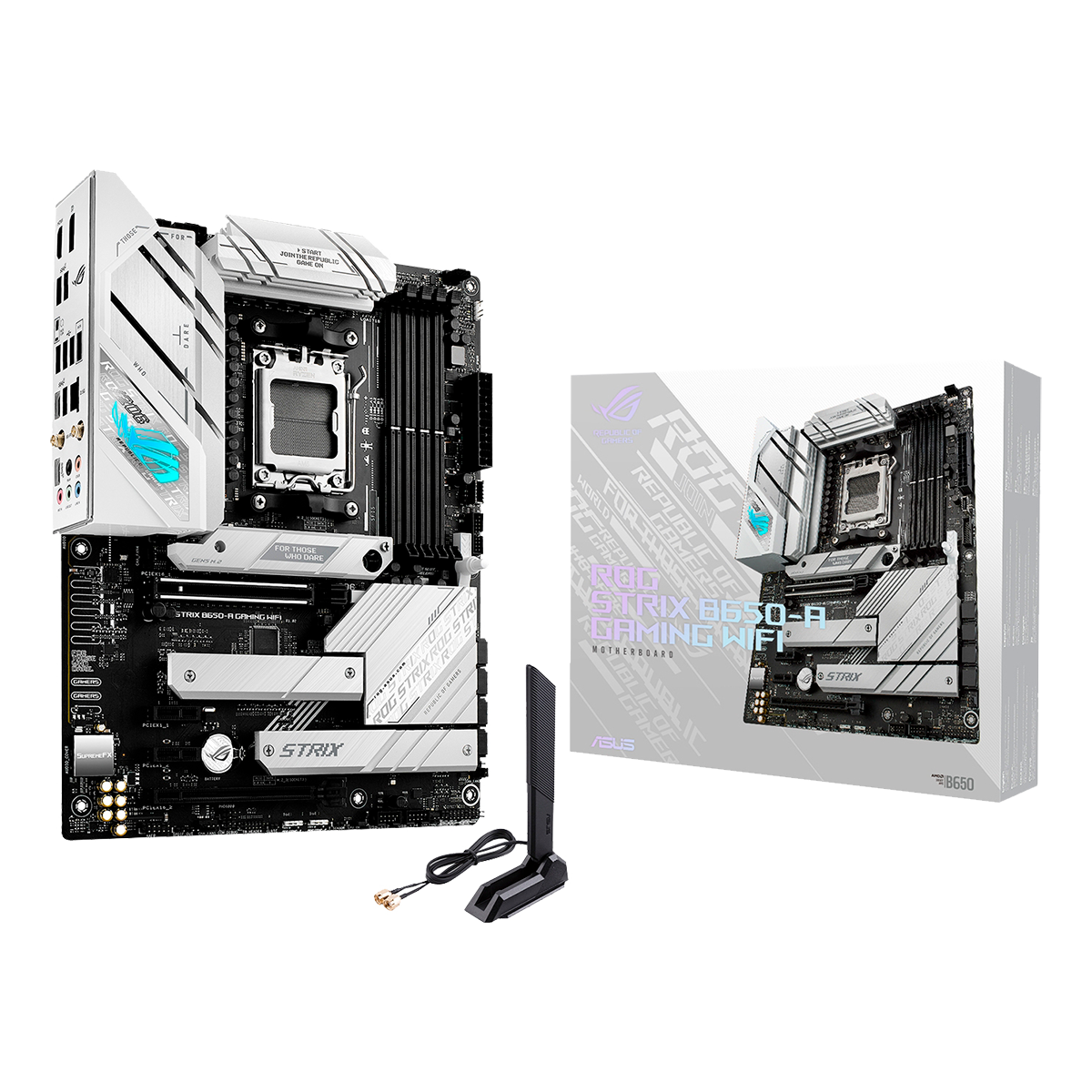 Материнская плата ASUS ROG STRIX B650-A GAMING WIFI, AM5, B650, 4*DDR5, 4*SATA, 3*M.2, 3*USB 3.2, 4*USB 2.0, Type-C, 2*PCIx16, 2*PCIx1, DP+HDMI, ATX; 90MB1BP0-M0EAY0