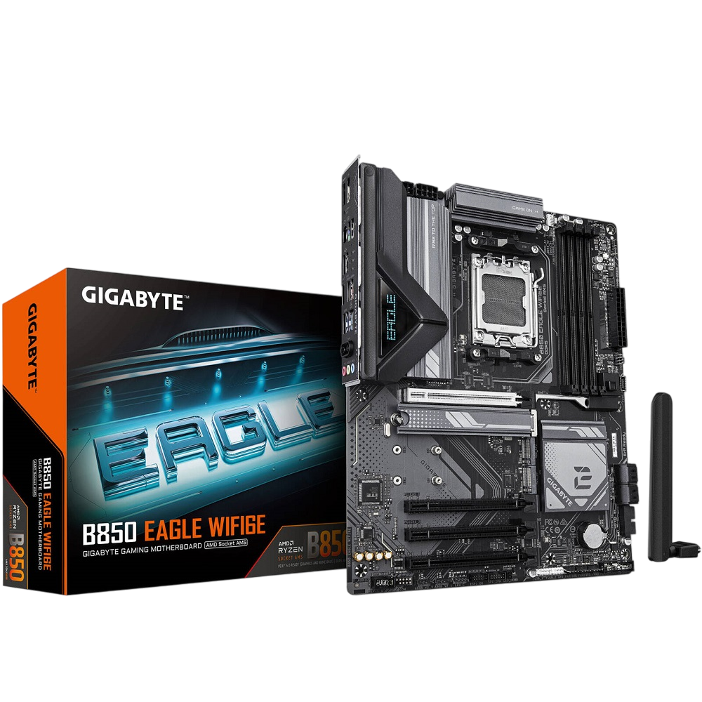 Материнская плата Gigabyte - B850 EAGLE WIFI6E, ATX, AMD B850, 1xAM5, 4xDDR5 до 256ГБ, 1x1GbE, audio, M.2, Wi-Fi, Bluetooth, HDMI, DP, 1xPS/2, 4xSATA, 4xUSB2.0, 2xUSB3.1, 1xUSB3.1 Type C, 2xUSB3.2, B850 EAGLE WIFI6E