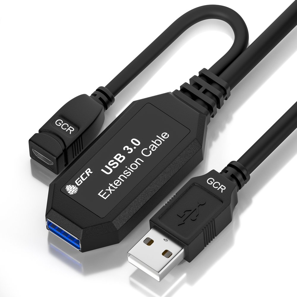 GCR PRO Удлинитель активный 7.5m USB 3.0 (USB 3.2 Gen 1), AM/AF, OD:5.0mm, медь, черный, с усилителем сигнала, доп.питание micro