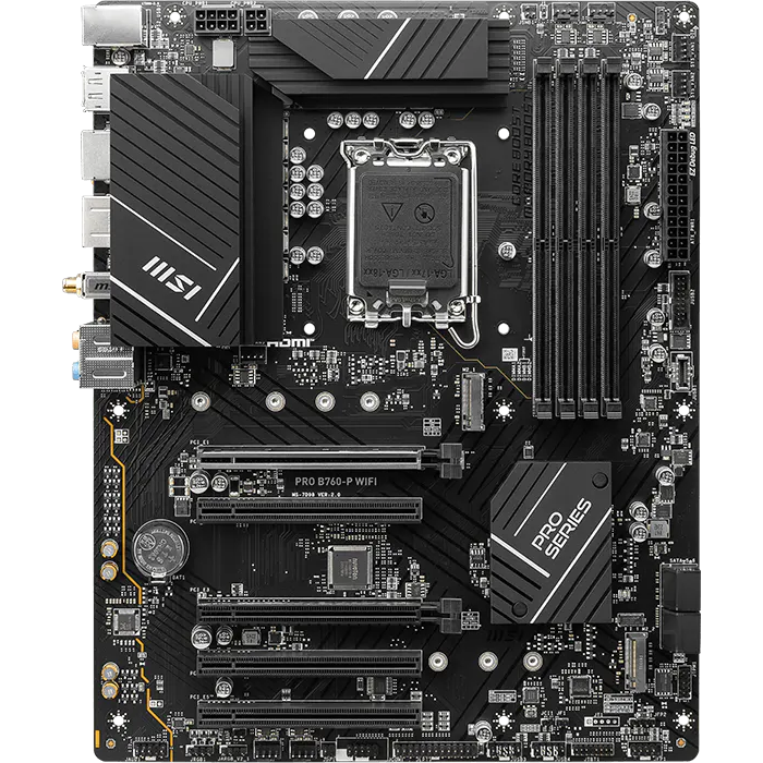Материнская плата/ MB MSI INTEL B760 s1700, 4xDDR4(128GB), HDMI 2.1/DP, 2xPCIe 4.0x16, 3xPCIe 3.0x16, 1xLAN (2.5GbE), Wi-Fi, BT, 4xSATA 6Gb/s, 2xM.2, 1xUSB-C, 2xUSB 3.2, 4xUSB 2.0, 1xPS/2, ATX