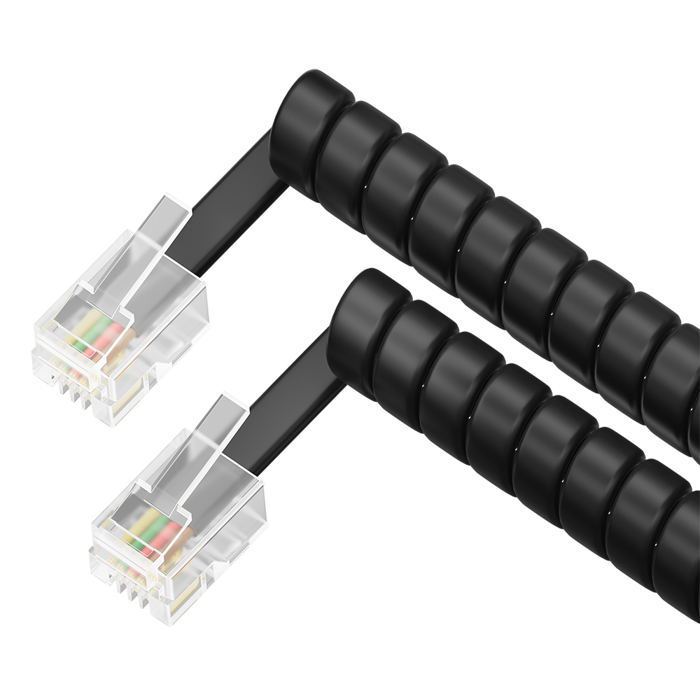 GCR Телефонный шнур витой для трубки 1.0m, RJ9 4P4C (джек), медь, черный