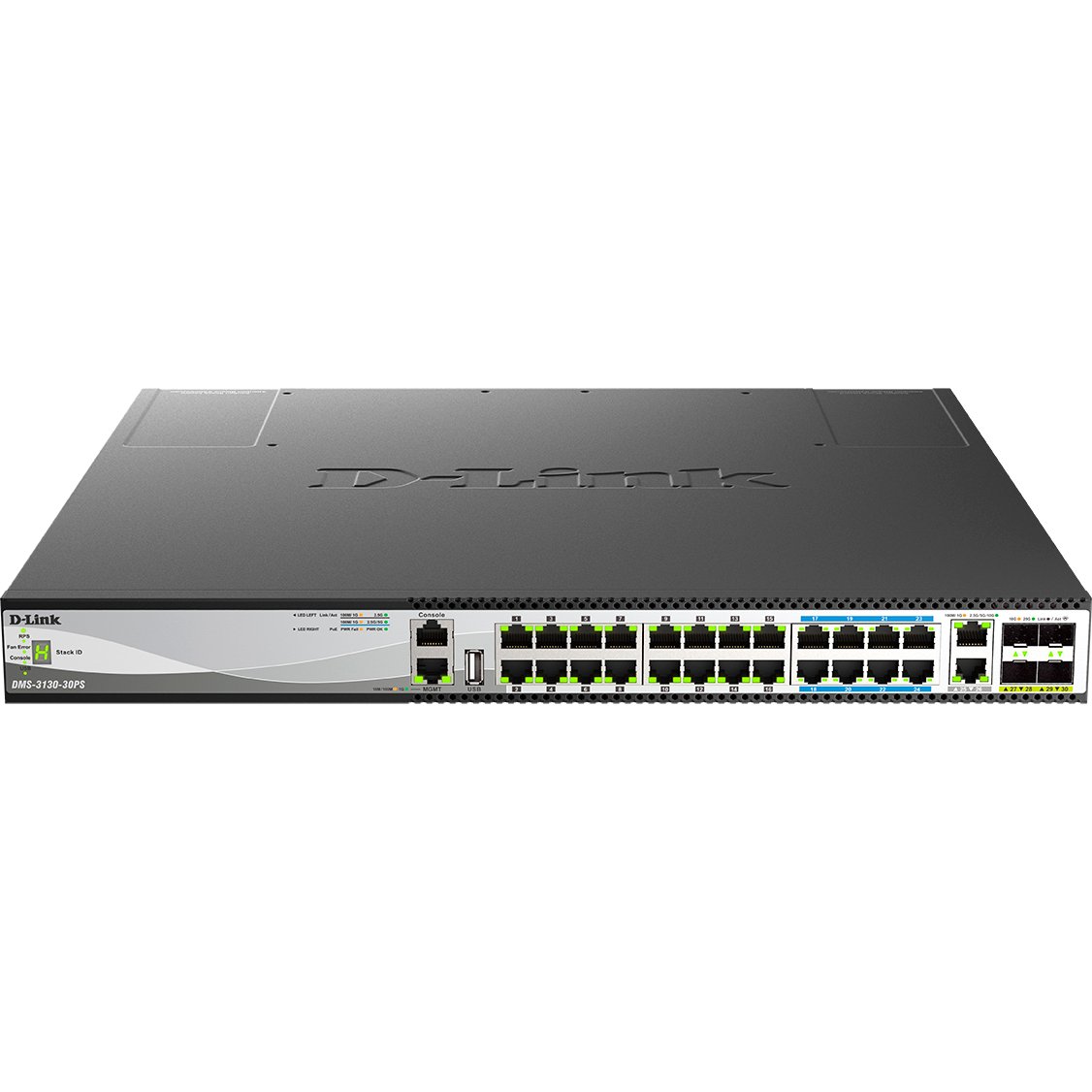 Коммутатор D-Link Управляемый L3 стекируемый PoE-коммутатор, 16x2.5GBase-T PoE, 8x5GBase-T PoE, 2x10GBase-T, 4x25GBase-X SFP28, PoE-бюджет 740 Вт, защита от статического электричества до 6 кВ, CLI, порт управлен
