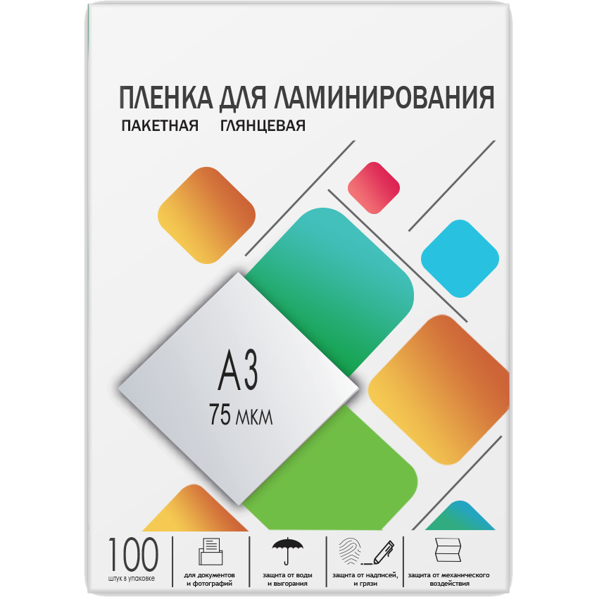Пленка для ламинирования A3, 303х426 (75 мкм) глянцевая 100шт/ Пленка для ламинирования A3, 303х426 (75 мкм) глянцевая 100шт, ГЕЛЕОС [LPA3-75]