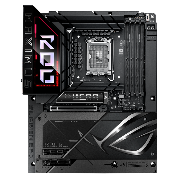 Материнская плата ASUS ROG MAXIMUS Z890 HERO BTF, LGA1851, Intel Z890, 4xDDR5, 4xSATA, 6xM.2, 1xPCIe 5.0 x16, 1xPCIe 4.0 x4, 1xPCIe x1, 1xHDMI, 2xUSB-C (Thunderbolt 4), 1xUSB-C 3.2 Gen 2, 4xUSB-A 3.2 Gen 2, 4xUSB-A 3.2 Gen 1, 2x2.5Gb LAN, Wi-Fi 7, Bluetooth 5.4, 2x3.5 мм, S/PDIF, 7.1, ATX