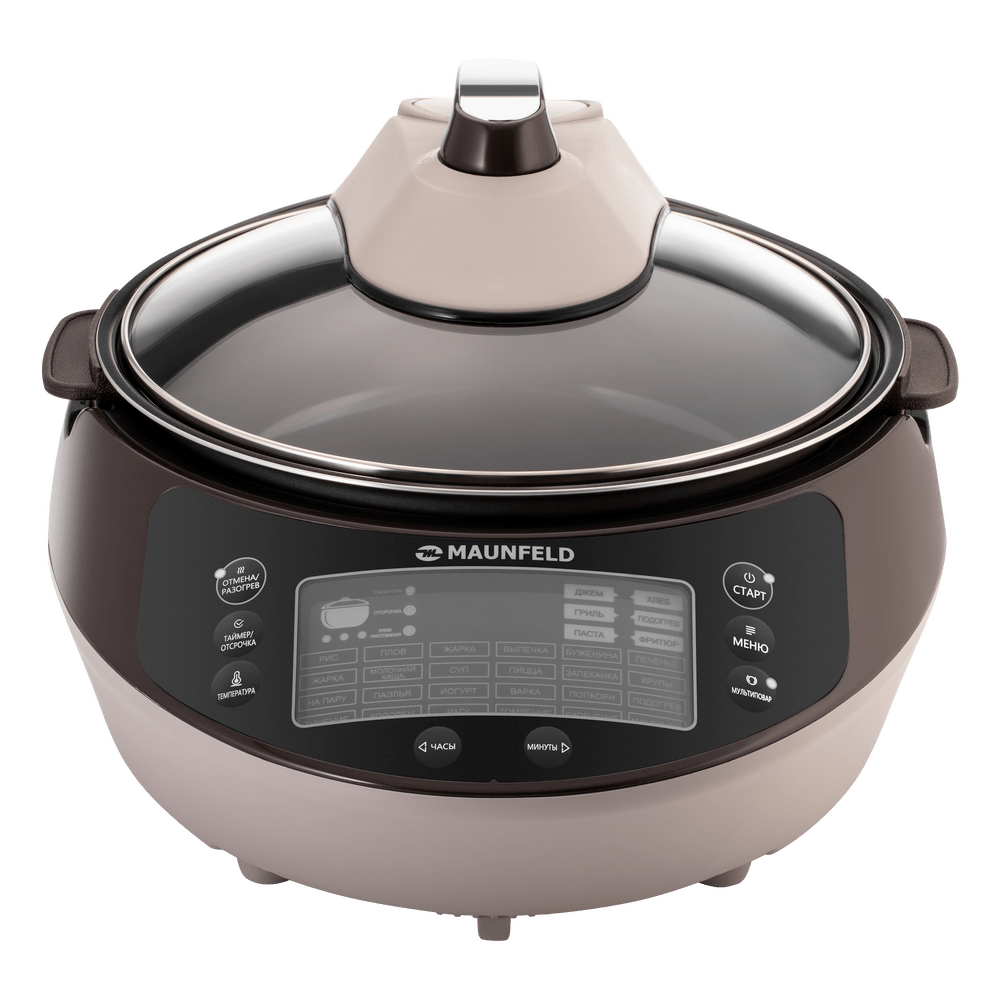 Мультиварка MAUNFELD/ Мультиварка MAUNFELD MF-1621BR, мощность 1600 Вт, электронное управление, 30 программ, антипригарное покрытие чаши, объем чаши 5 л, дисплей, отсрочка старта, регулировка температуры, предварительное отключение автоподогрева, приготовление на пару, цвет коричневый