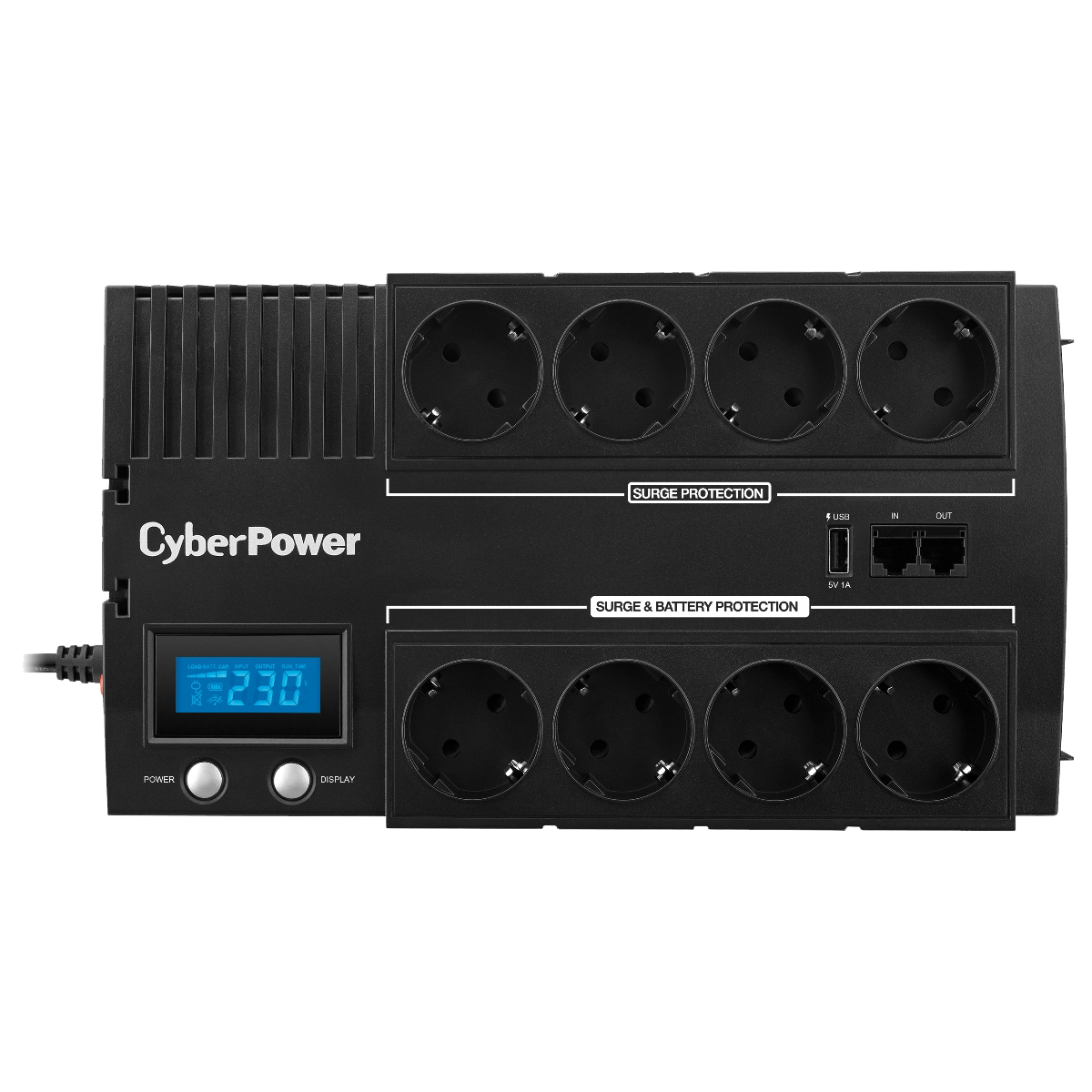 ИБП CyberPower BR1200ELCD, Line-Interactive, 1200VA/720W, 8 Schuko розеток, USB&USB Charger, RJ11/RJ45, LCD дисплей, Black, 0.33х0.2х0.01м., 9кг./ UPS Line-Interactive CyberPower BR1200ELCD 1200VA/720W USB/RJ11/45/charger A/С  (4+4 EURO)