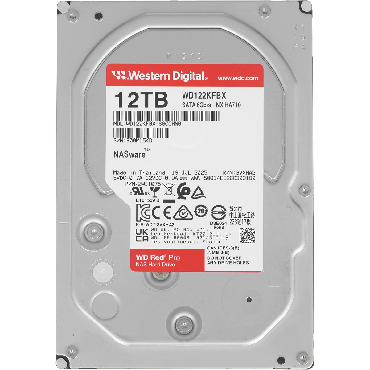 Жесткий диск/ HDD WD SATA3 12Tb Red Pro 7200 512Mb 1 year warranty (replacement WD121KFBX, WD120EFBX, WD120EFGX)
