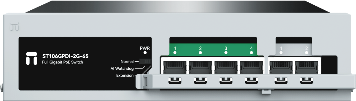 Коммутатор/ Неуправляемый PoE коммутатор Gigabit Ethernet, 4 PoE+ порта 1000 Мбит/с, 2 порта 1000 Мбит/с RJ45 Uplink, БП 65Вт