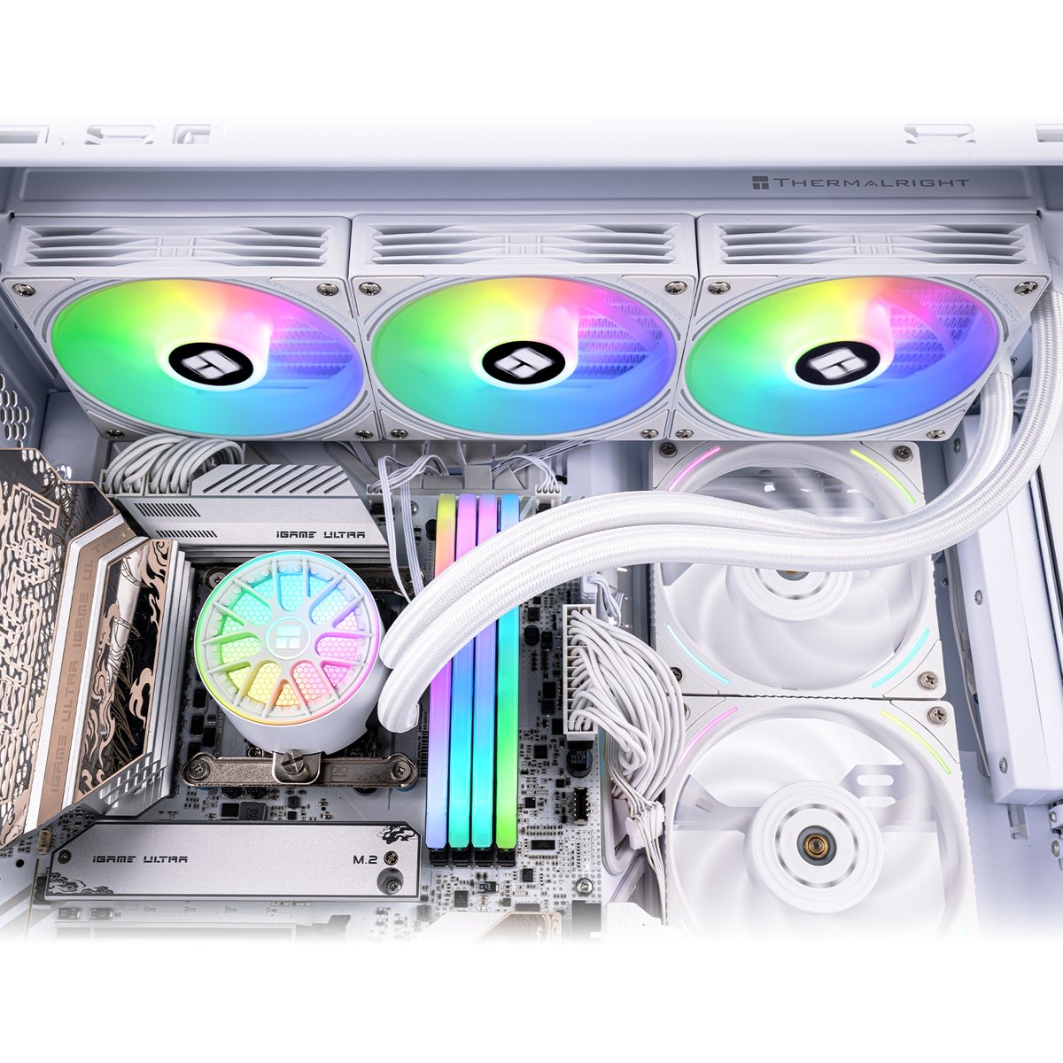 Система жидкостного охлаждения/ Water Cooling System Thermalright Aqua Elite 360 V6 (360mm, White, ARGB/ Fans: 3x120mm, 70.84CFM, 29.8dBA, 2000RPM/ Pump height 53.5mm, 2800RPM, Rad thickness 27mm/ S: 1700, 1200, 1851, 115X, AM5, AM4)