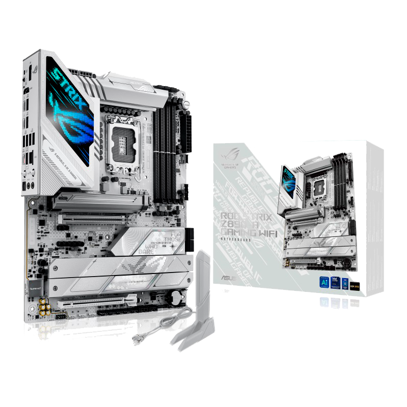 Материнская плата ASUS ROG STRIX Z890-A GAMING WIFI, LGA 1851, Intel Z890, 4xDDR5, 4xSATA, 5xM.2, 1xPCIe 4.0 x16, 1xPCIe 5.0 x16, 1xHDMI, 1xDP, 1x 2.5Gb LAN, 2xUSB-A 3.2 Gen 1, 5xUSB-A 3.2 Gen 2, 1xUSB-C 3.2 Gen 2, 2xThunderbolt 4, 2x3.5 мм, 7.1, ATX
