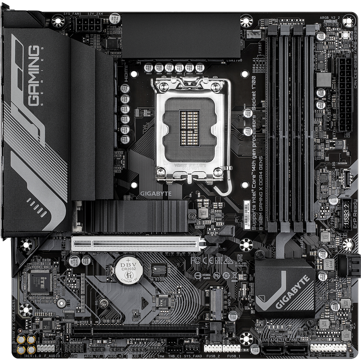 Материнская плата Gigabyte B760M GAMING X DDR4 GEN5 Soc-1700 Intel B760 4xDDR4 mATX AC`97 8ch(7.1) 2.5Gg RAID+HDMI+DP