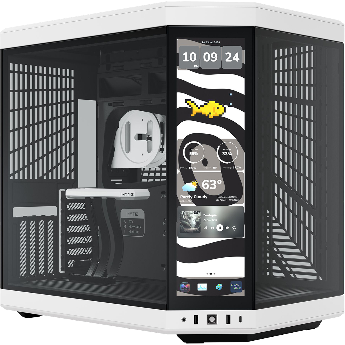 Корпус без блока питания/ Case HYTE Y70 Touch Infinite, Midi-Tower, TG, LCD, no fans, 2xUSB-A 3.2, 1xUSB Type-C, E-ATX, ATX, mATX, mITX White Panda