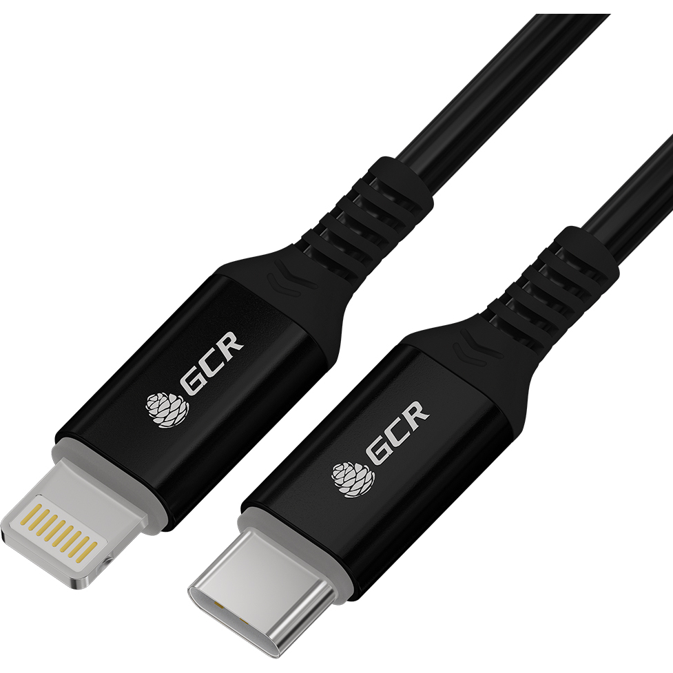 GCR PRO Кабель PREMIUM 1.5m TypeC/Lightning MFI POWER DELIVERY 18 W, медь, быстрая зарядка, черный силикон, AL корпус
