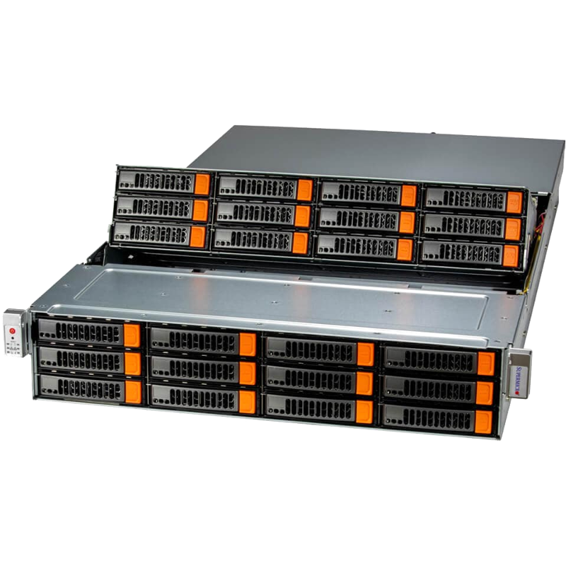 Платформа для сервера/ Supermicro Storage Server ASG-2015S-E1CR24L 2U (1x AMD EPYC 9004/9005 / 12x DDR5 RDIMM / 24x HS 3.5" SATA/SAS* / 2x HS 2.5" SATA rear / 2x M.2 NVMe (up to 22110) / 2x PCIe 5.0 x16 / 2x PCIe 5.0 x8 / no LAN (2x AIOM with OCP 3.0 support) / 2x 1600W Power)