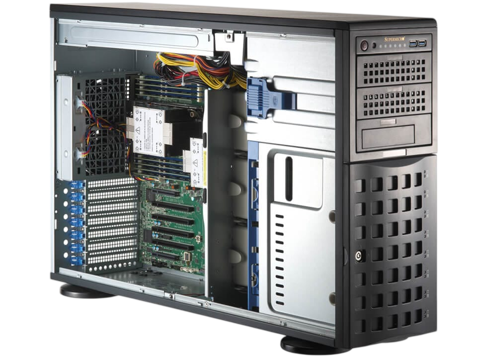Серверная платформа Supermicro SYS-741P-TRT (bundle4): 4U(Tower) / 2x LGA-4677 / 16x DDR5 RDIMM / 8x3.5 SATA/SAS*/NVME* / 4x PCIe 5.0 x16 FHFL / 2x PCIe 5.0 x8 FHFL / 2x PCIe 4.0 x2 NVMe M.2 / 2-Port 10GbE RJ45 / TPM / 2x 1200W Power