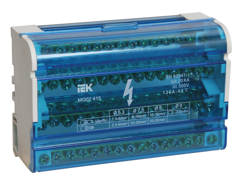 Шина на DIN-рейку в корпусе (кросс-модуль) ШНК 4х15 3L+PEN IEK YND10-4-15-125