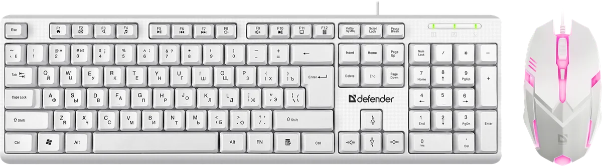 Комплект клавиатура+мышь DEFENDER 45977, проводной, USB, белый