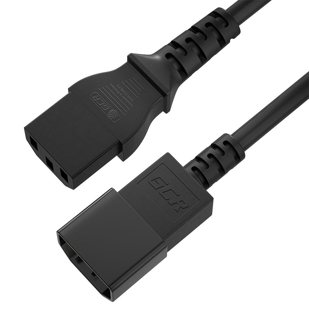 GCR PRO Кабель питания удлинитель черный, 2.0m, С13 - С14, 3*0,75mm, медь