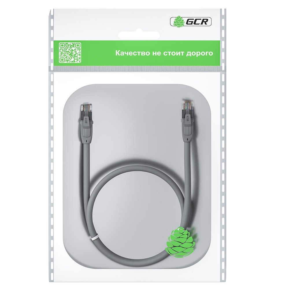 GCR Патч-корд прямой 0.5m UTP кат.6А, серый, 24 AWG, литой, ethernet high speed, RJ45, T568B