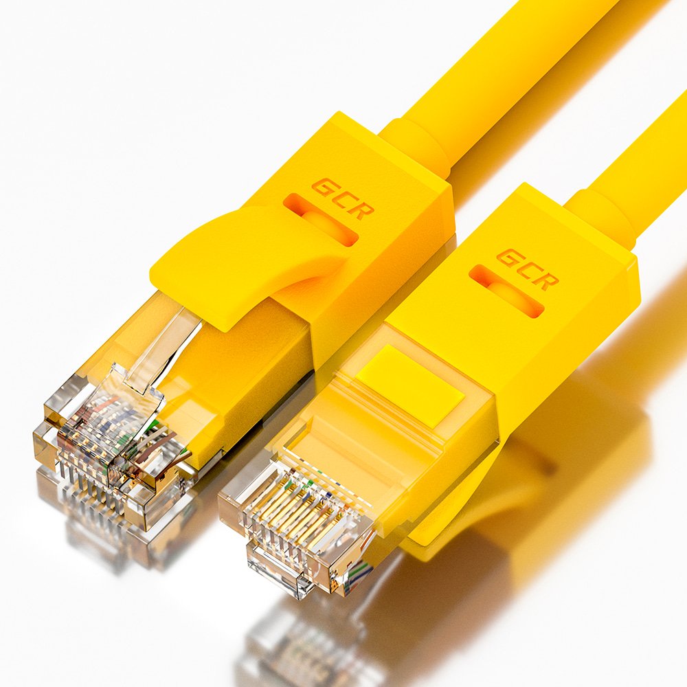 GCR Патч-корд прямой 30.0m UTP кат.5e, желтый, 24 AWG, литой, ethernet high speed 1 Гбит/с, RJ45, T568B