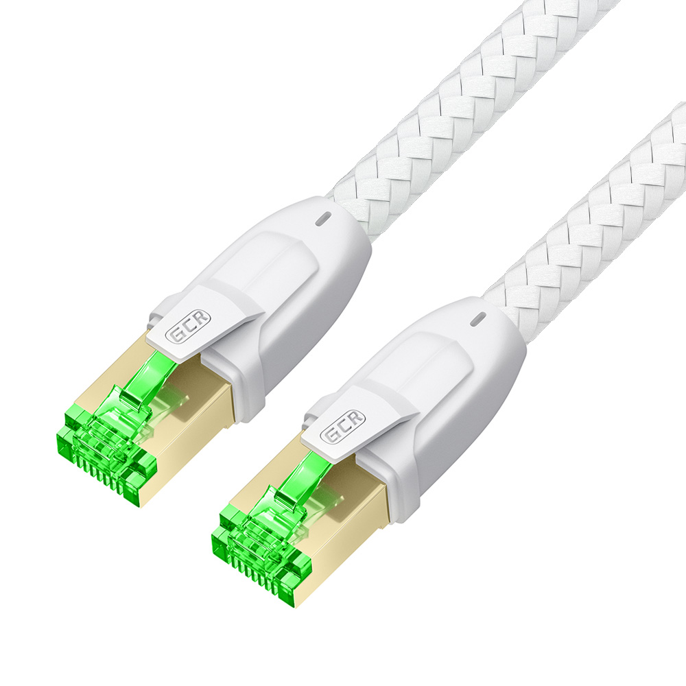 GCR PRO Патч-корд PROF кат.8 ethernet 2.0m S/FTP, RJ45, медь, 40 Гбит/с, 26 AWG, в оплетке текстиль, белый, литой, экран. коннекторы 24K GOLD, T568B