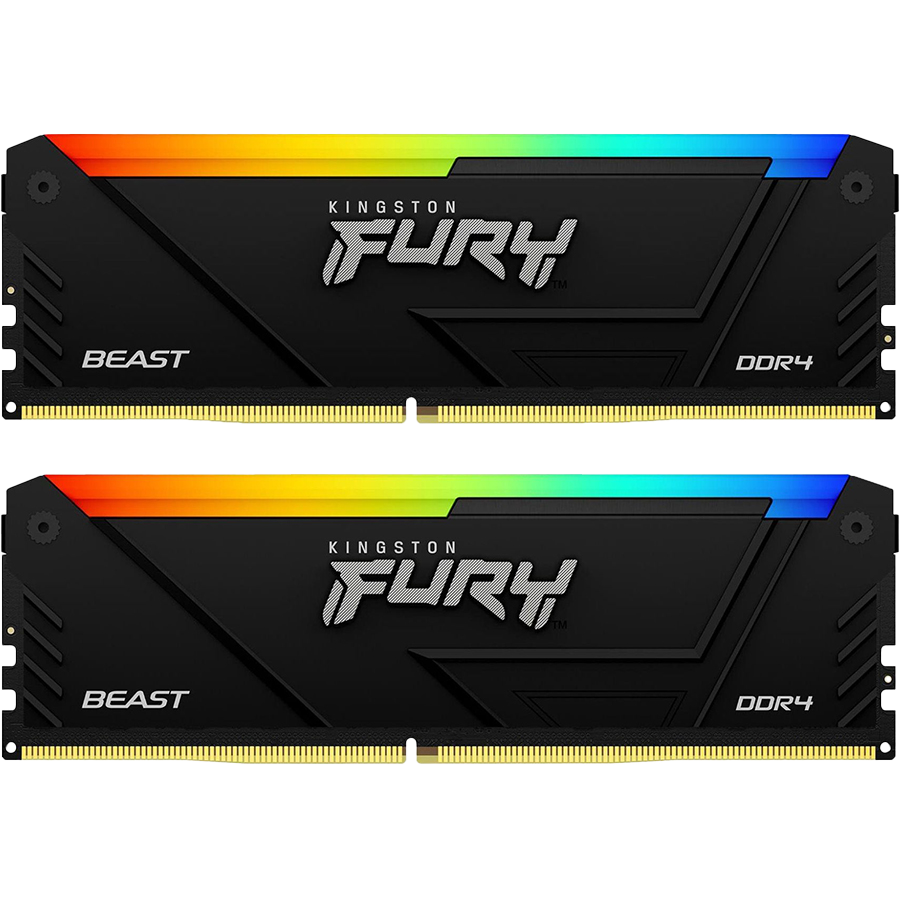 Модуль памяти Kingston 16GB DDR4 3200MHz DIMM FURY Beast Black RGB XMP kit 2x8Gb, CL16, 1.35V 288-pin Non-ECC