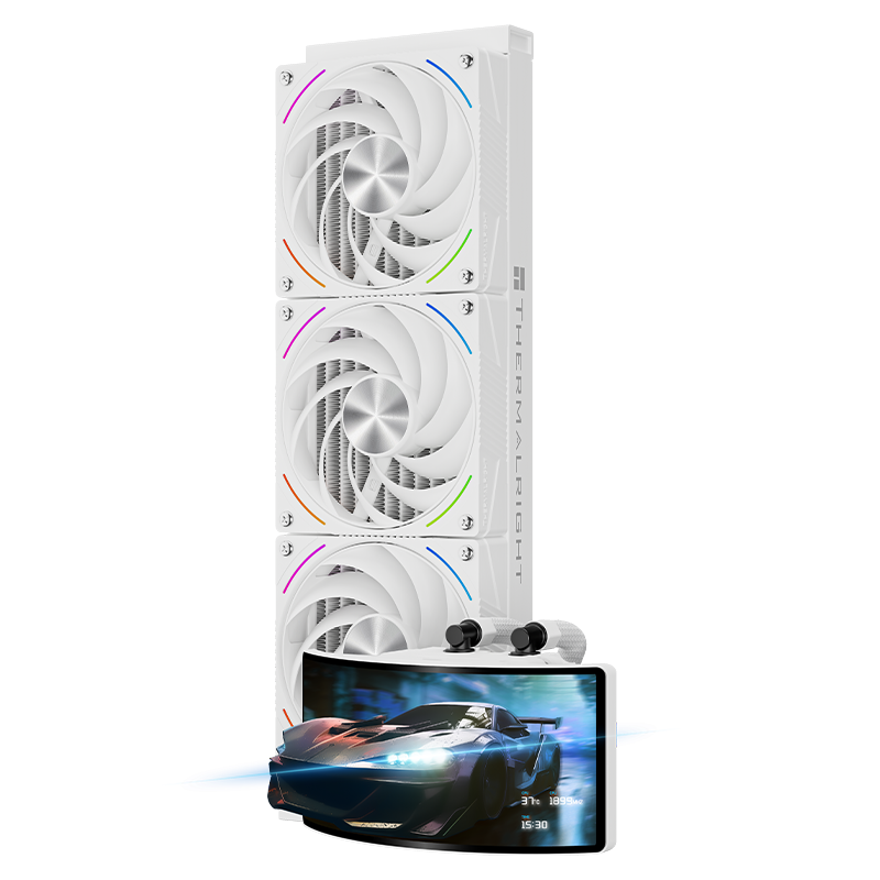 Водяное охлаждение для процессора/ Water Cooling System Thermalright Rainbow Vision 360 Turbo (360mm, LED, White, ARGB/ Fans: 3x120mm, 120.38CFM, 44.7dBA, 3000RPM/ Pump height 86mm, 6400RPM, Rad thickness 27mm/ S: 1700, 1200, 1851, 115X, 2011, 2066, AM5, AM4)