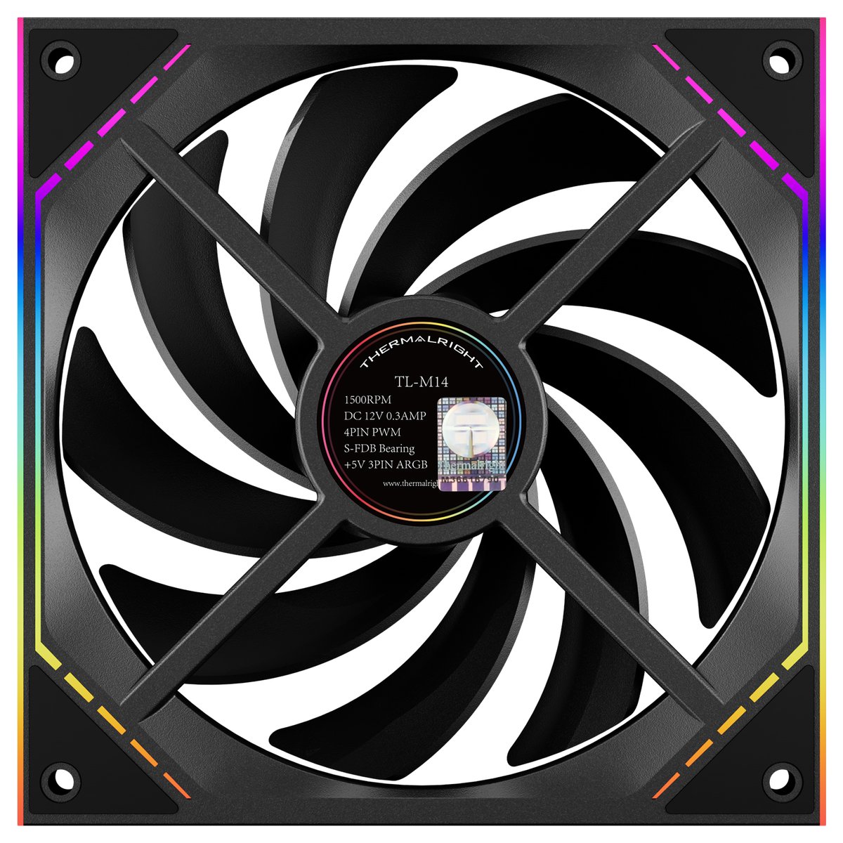 Кулер для корпуса/ Case Cooler Thermalright TL-M14 (140x144x25mm, 4-pin PWM, ARGB, 88.75CFM, 23.7dBA, 1500RPM, Black)