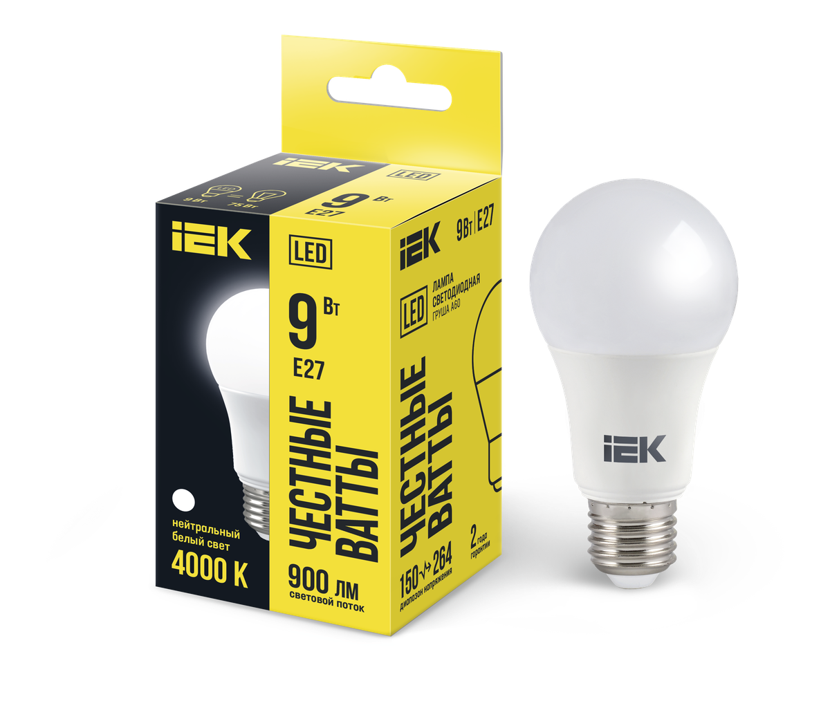 Лампа LED A60 шар 9Вт 230В 4000К E27 IEK