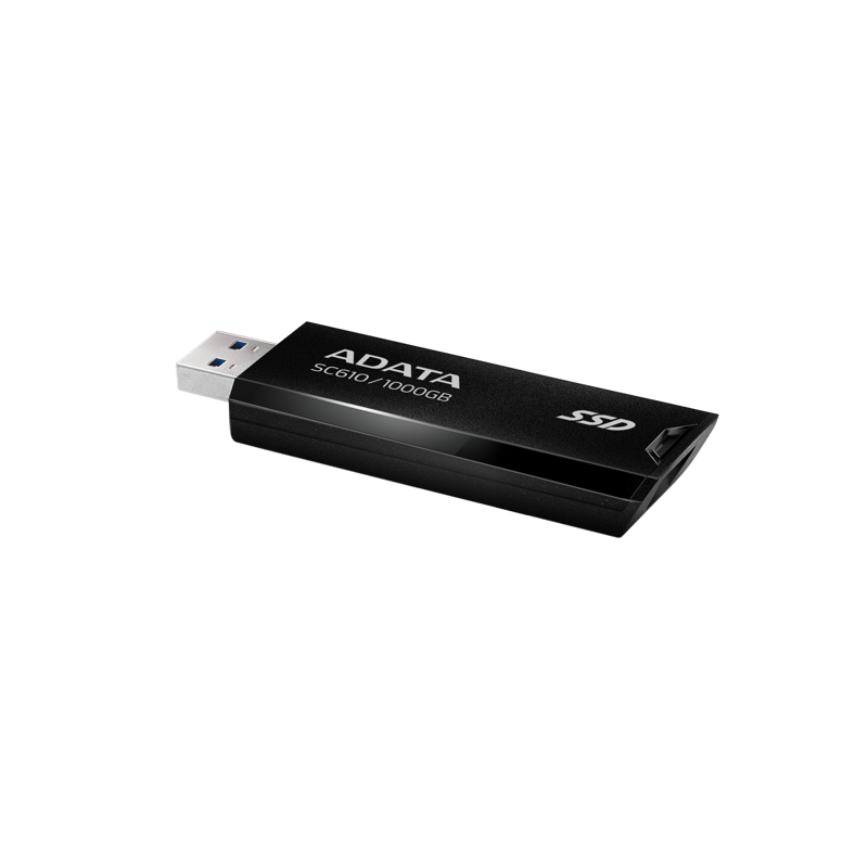 Твердотельный накопитель/ ADATA External SSD SC610, 1000GB, Type-A, USB 3.2 Gen2, R/W 550/500 MB/s, 67x24x10mm, Black (5 лет)