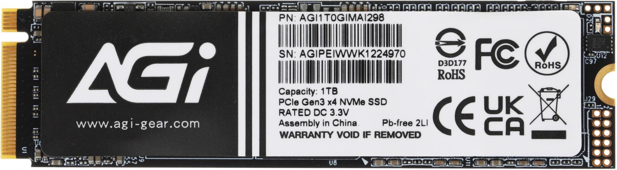 Твердотельный накопитель AGi PCIe 3.0 x4 1TB AGI1T0GIMAI298 AI298 M.2 2280
