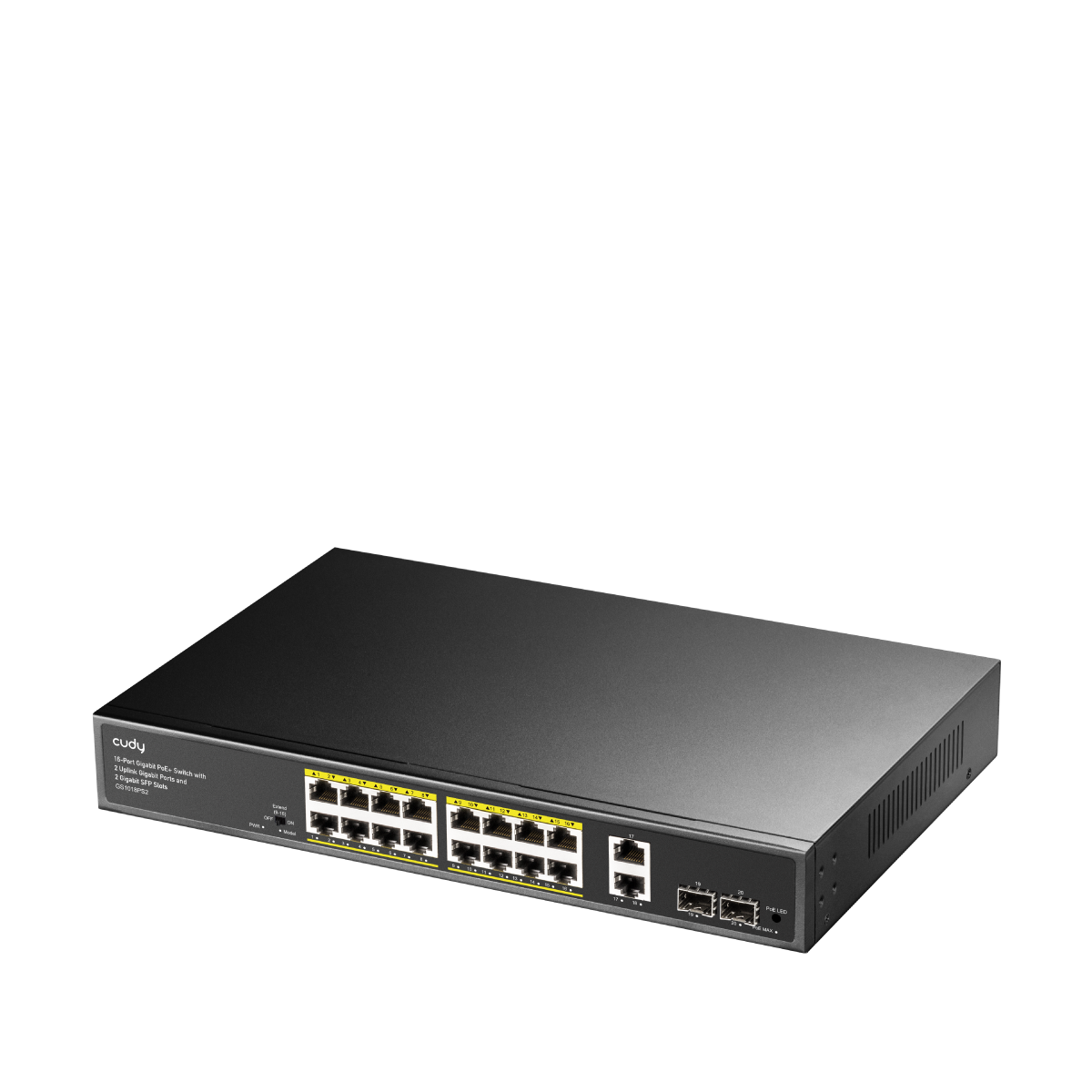 Коммутатор Cudy GS1018PS2, 16×1GbE PoE+, 2×SFP, 200 Вт, 1U